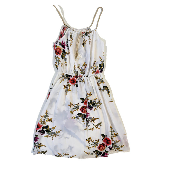 Floral Dress Womens Small White Pink Yellow Sleeveless Rope Strap Summer Boho - Picture 1 of 3
